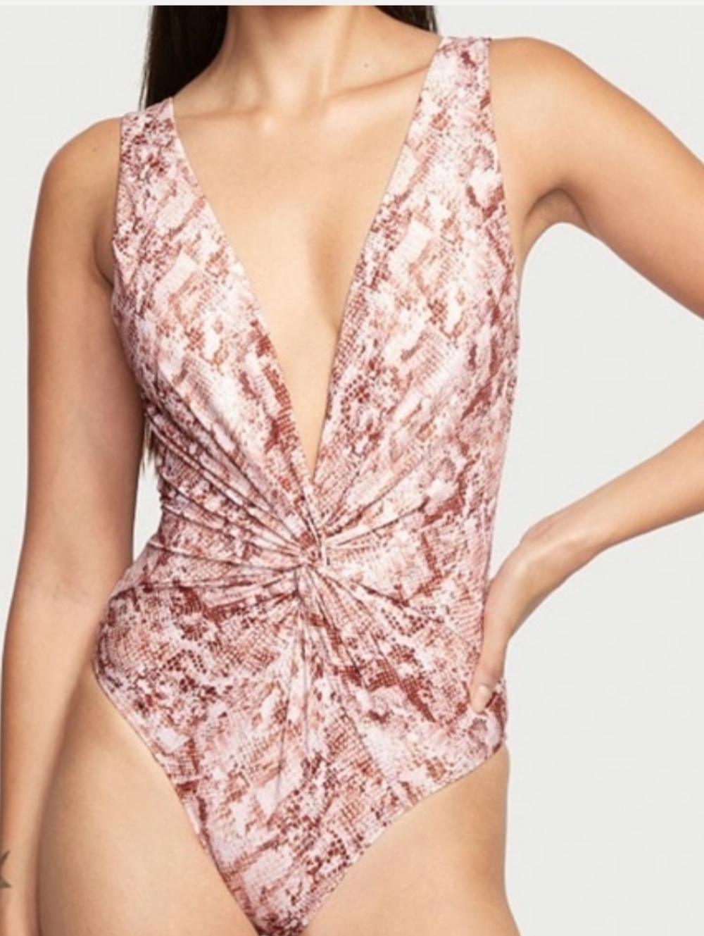 Victoria Secret Twist Plunge Sexy One-piece Swimsuit Snakeprint NWT Size Large